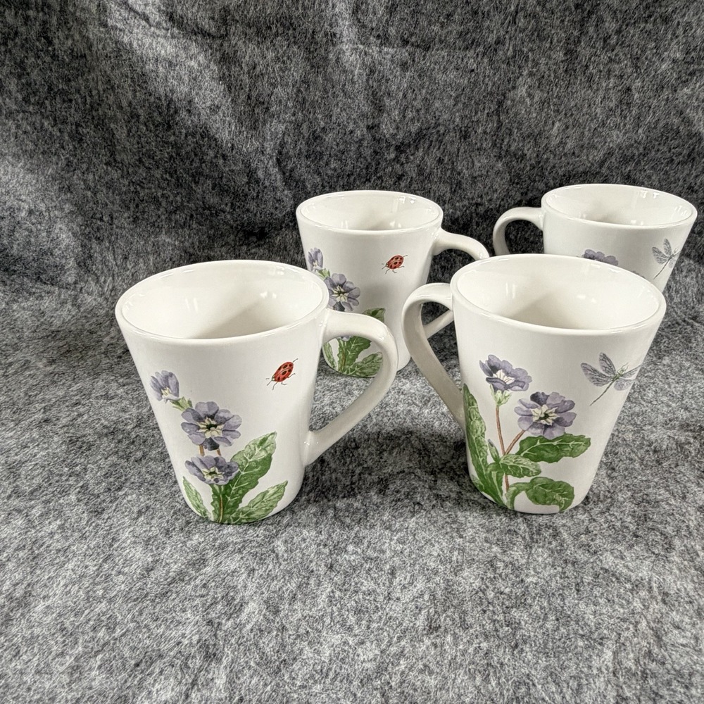 Corelle Coordinates Stoneware Mugs Cups Camellia Floral Ladybug Dragonfly Set 4 - Picture 2 of 7